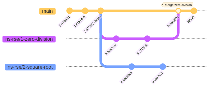 Diverging branches in python-maths: ns-rse/2-square-root is now behind the main branch which has incorporated the changes from ns-rse/1-zero-division.
